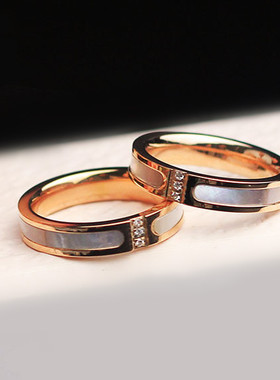 韩国玫瑰彩金镶嵌天然贝壳对戒