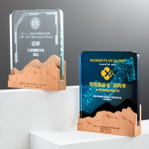 Wood Crystal Trophy Creative Mountain Peak Color Print Customized to make medal enterprise Excellent staff to issue anniversary