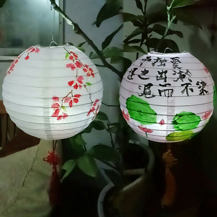 学校幼儿园DIY灯笼白色纸灯笼手工涂鸦纸灯笼折叠悬挂装饰纸灯笼_虎窝淘