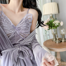 Sexy Sleepwear Woman New Gold Velvet Two Sets With Chest Cushion Autumn Winter Butterfly Fairy Beauty Back Harness Lace Sleeping Dress