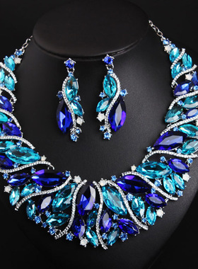 欧美夸张水晶项链耳环套装