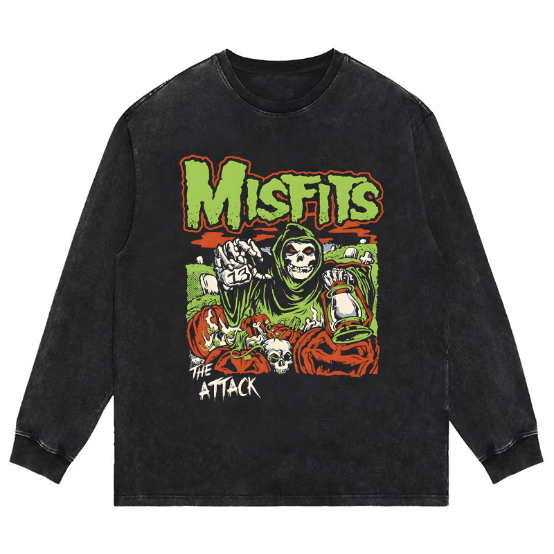 misfits硬核朋克美式复古水洗做旧重磅纯棉宽松圆领长短袖T恤男女 - 图2