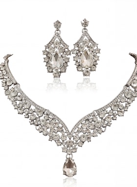 轻奢镶钻水滴项链耳环套装