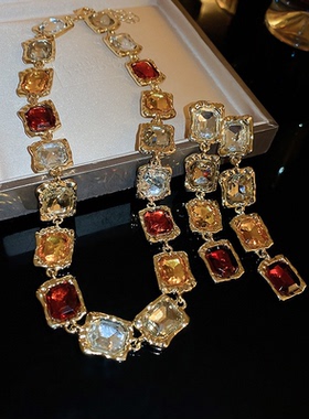 彩色宝石复古轻奢小众锁骨链女