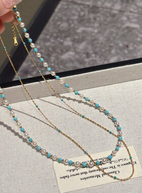 松石珍珠套链 双层叠戴层次感清冷松石4-5mm珍珠光泽温润日常通勤