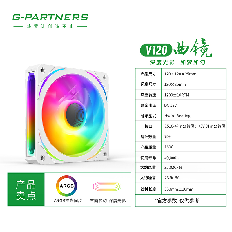 G-PARTNERS幻境V120曲镜棱镜3代12cm台式机散热风扇5VARGB温控-图3