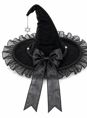 洛丽塔Lolita COS派对帽万圣节女巫帽巫师帽黑紫蝴蝶结帽哥特