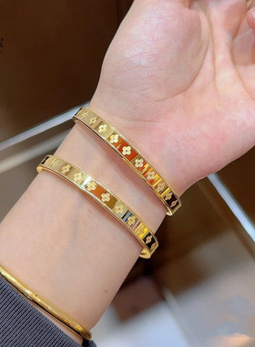 金店同款24K正品幸运四叶草手镯实心万花筒时尚手环送女友不掉色