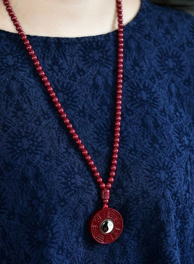 紫金砂朱砂太极八卦吊坠本命年男女情侣项链挂件饰品毛衣链低含量