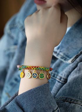 五彩绳唐卡手串五路财神手绳桃花手链饰品民族风复古可调节