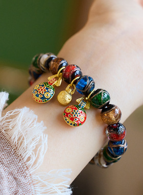 雍老秦同款香灰琉璃手串五彩香灰一家三口十全十美吞金兽宫廷手链