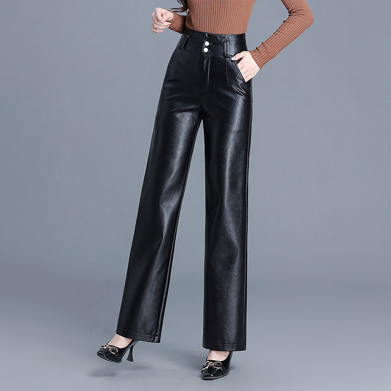 加绒裤子皮裤女2025新款秋冬高腰窄版阔腿裤显瘦加厚直筒裤皮长裤,淘宝优惠券,粉丝福利购,淘宝优惠卷