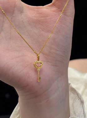 爆闪金色碎冰冰镂空钥匙项链颈链