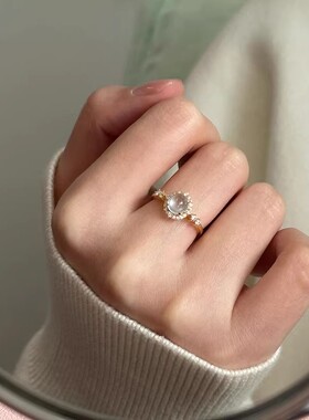 冰透仿玉髓蛋面戒指精致气质百搭