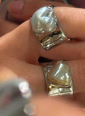 银色不规则巴洛克珍珠戒指食指戒