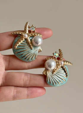 蓝色海星贝壳耳环项链女配饰颈链