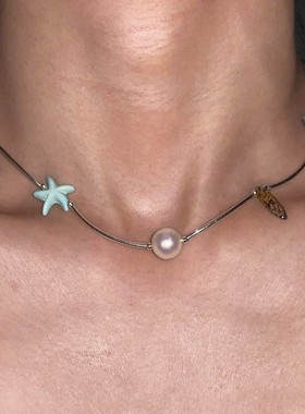 多巴胺彩色海星仿珍珠项链