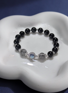 消除坏运~招财黑曜石黑发晶手串