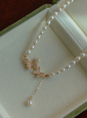 珍珠项链女2022年新款蝴蝶吊坠