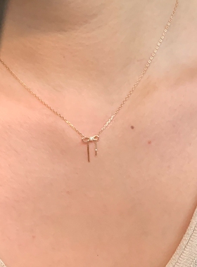 金色蝴蝶结吊坠项链女配饰颈链