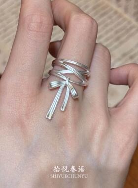 银色蝴蝶结丝带戒指女2026新款