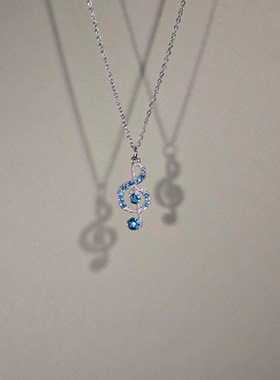 爆闪蓝色音符项链时尚百搭颈链