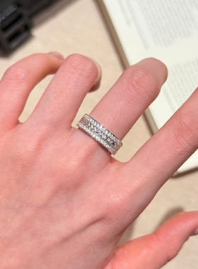 拉丝麦穗双排钻宽版戒指高级感