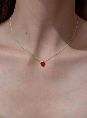 红色爱心吊坠项链女2026新款