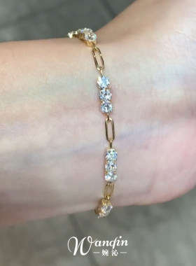 金色爆闪回形针拼接手链女设计感