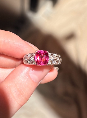 银色爆闪网状粉方糖戒指2026新款