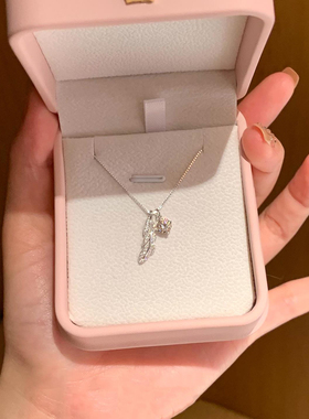 爆闪微镶羽毛仿碎钻项链时尚百搭