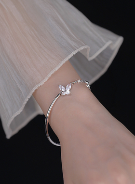 925银蝴蝶手镯ins小众设计手链女