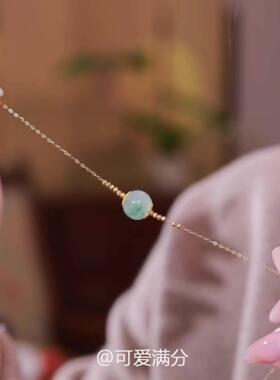 新中式冰透绿色圆球项链女颈链