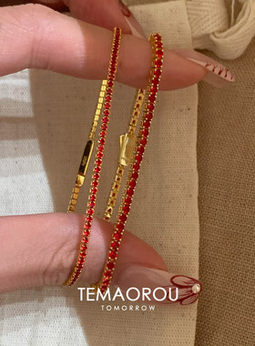 极细仿红宝石手链新年氛围感手饰