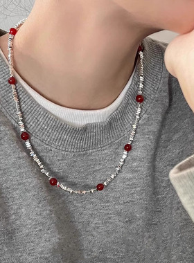 仿红玛瑙碎银子项链锁骨链