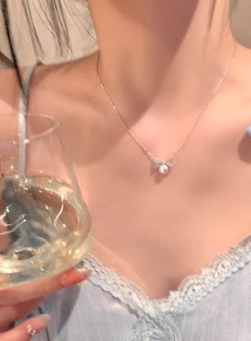 S925纯银珍珠蝴蝶结项链夏季颈链