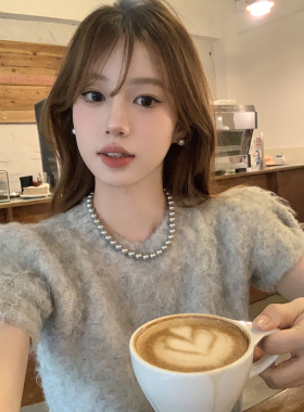 女灰珍珠项链女秋冬毛衣链