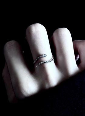 冰川灵蛇蓝闪钻缠绕戒指女