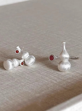 新中式红玛瑙银色拉丝葫芦戒指