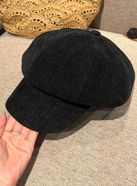 复古深灰色八角帽气质百搭显脸小