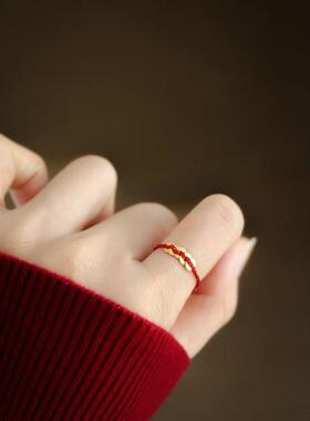 复古五帝钱红绳戒指女气质食指戒