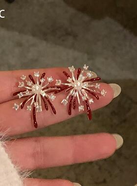 红色烟花耳钉独特漂亮耳环高级感