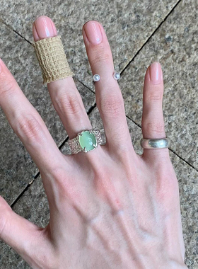 复古气质仿玉髓宽边仿珍珠戒指女