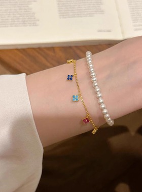 彩虹四叶花手链多巴胺项链女款