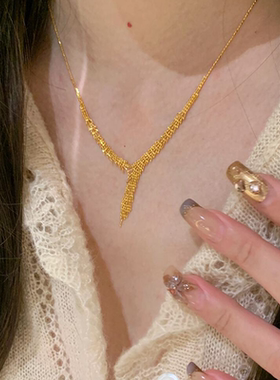 中古金色麦穗蕾丝流苏项链女款