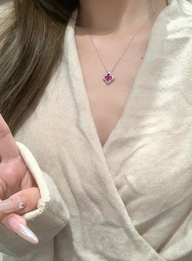 S925纯银红宝石四叶草项链