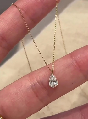 S925纯银爆闪锆石水滴项链女款