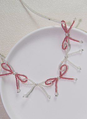 春夏新款超仙米珠串珠蝴蝶结项链