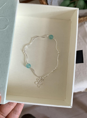 弯管蓝水滴串珠花朵手链2026新款