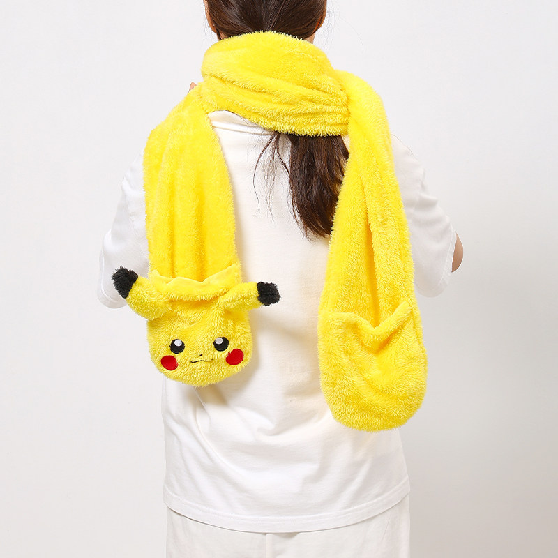 日本pokemon宝可梦神奇宝贝周边正版皮卡丘保暖围脖围巾连体手套 - 图1
